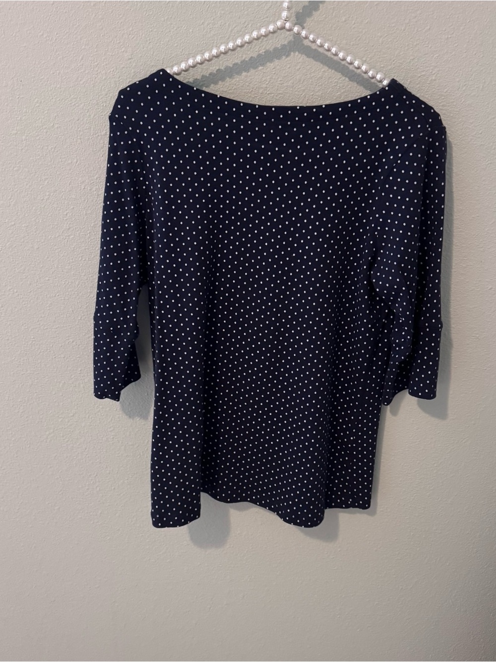 Christopher & Banks Navy White Dot Boatneck 3/4 Sleeve Top
